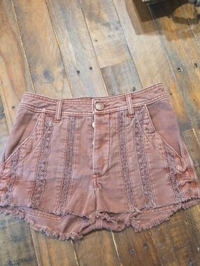Free People High-Waist Dusty Rose Embroidered Shorts